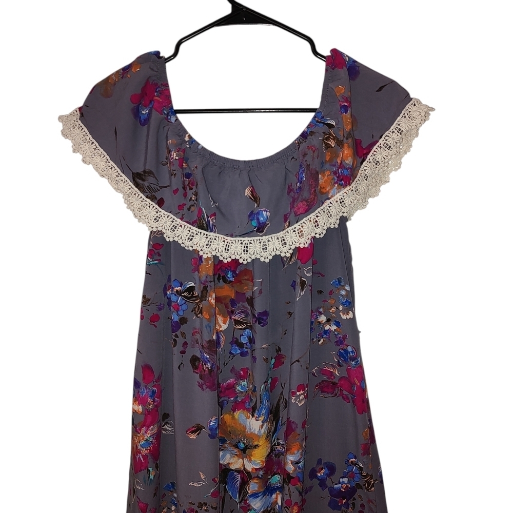 Umgee Multicolor Floral Print Sundress with Crochet Trim - Picture 3 of 6